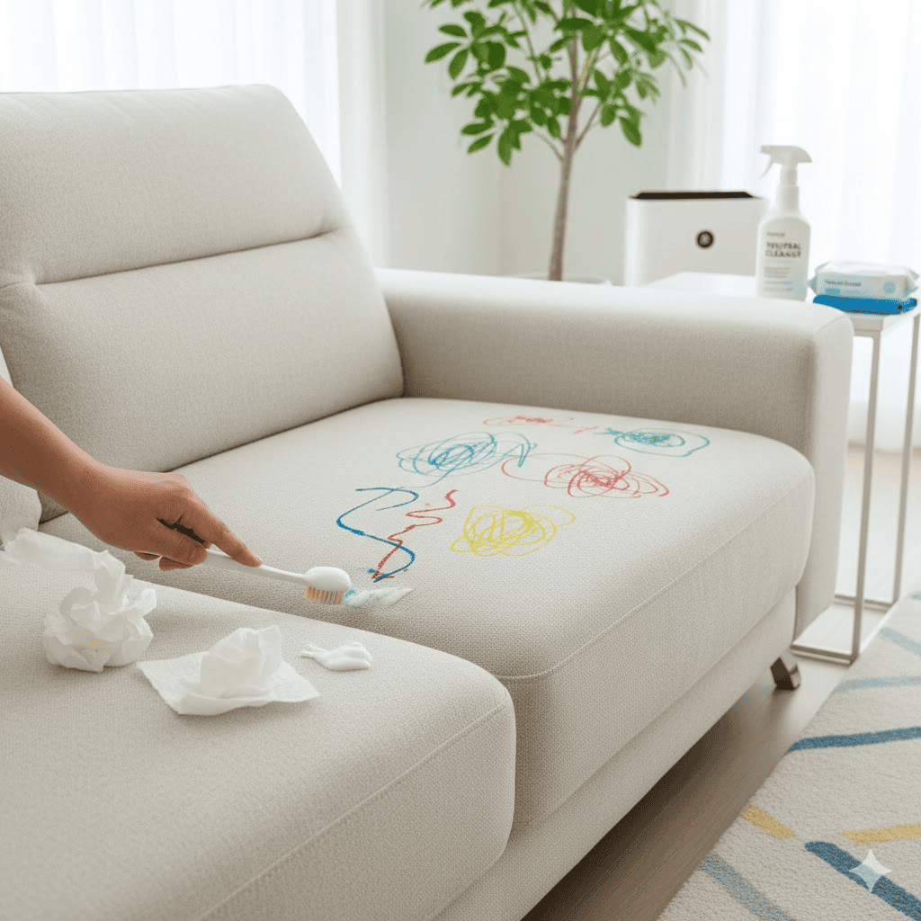 軟毛牙刷可以在不傷害貓抓布的前提下，將筆跡清潔乾淨