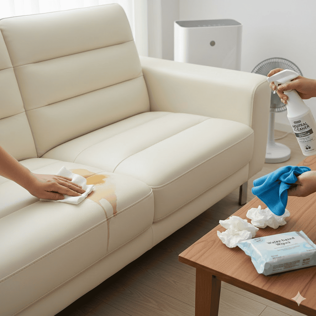 貓抓皮沙發錯誤清潔方式：由上而下將打翻的飲料壓乾